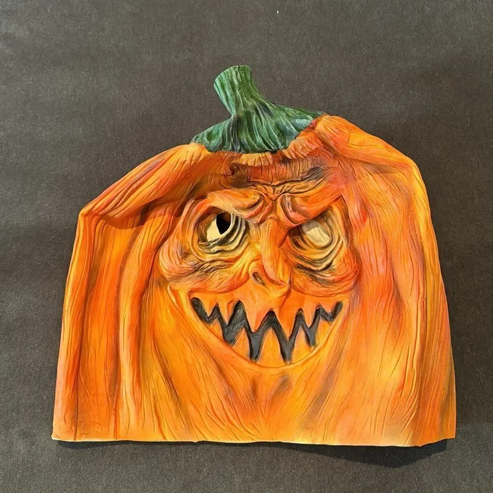 Adult Scary Halloween Full Head Pumpkin Mask TWO Sided Latex One Size NEW